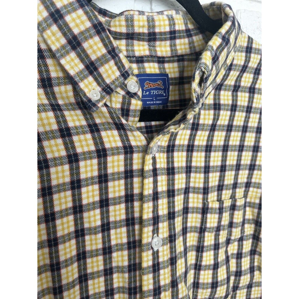 Vintage Le Tigre Button Up Shirt Long Sleeve Mens Large Plaid Rare Color